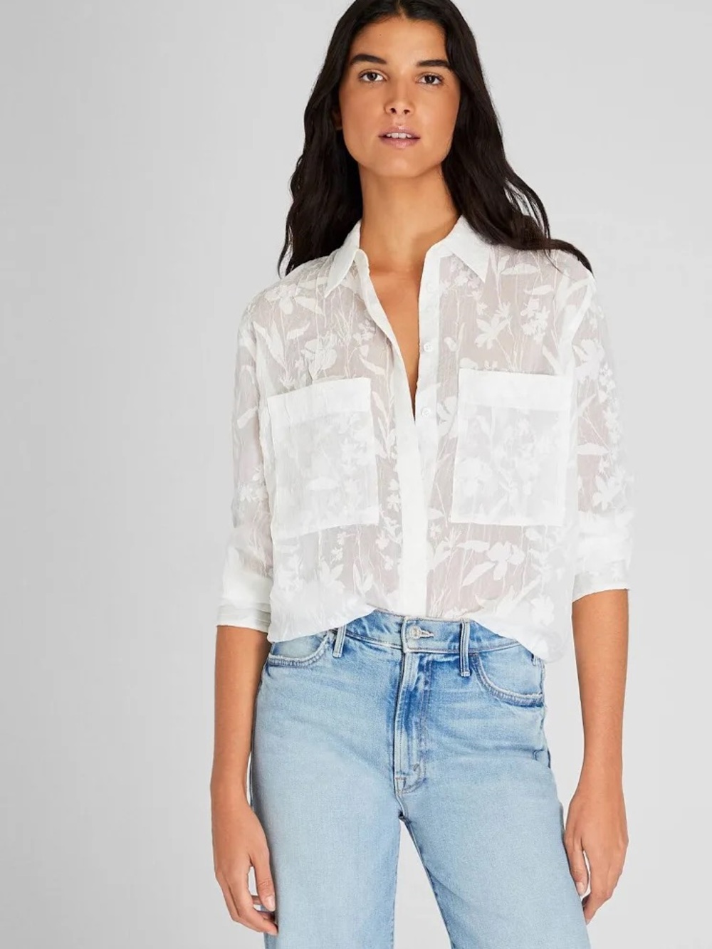 NWT Women’s Club Monaco Sheer Floral Button-Down Shirt size SMALL